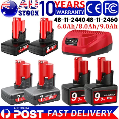 9.0Ah 8Ah 7Ah 12V Battery / Charger For Milwaukee M12 Lithium XC 6.0 48-11-2402 • $27.92