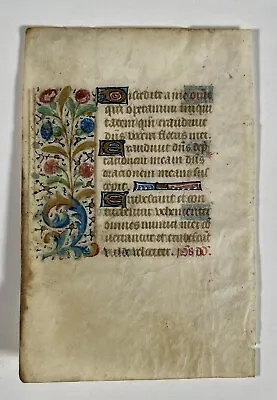 $395 • Buy SMALL Illuminated Book Of Hours Leaf Medieval Vellum 15th C. Prayer Manuscript