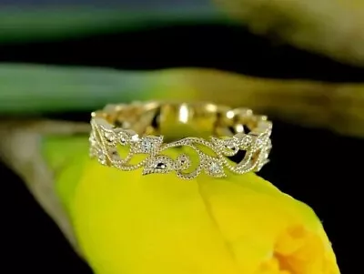 925 Yellow Sterling Silver  3Ct Round Simulated Diamond Women Eternity Bnad Ring • $64.99