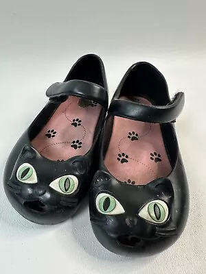 Mini Melissa Cat Mary Jane Shoes Toddler Size 10 Black Jelly Girls • $9