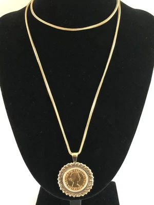 £1295 • Buy Full 22ct Gold Sovereign (1958) In 9ct Mount On 9ct Gold Herringbone Chain 26.6g