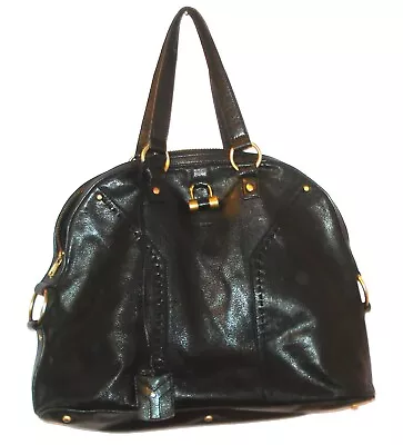 VTG Yves Saint Laurent YSL Black Leather Muse SATCHEL Handbag Gold Hardware • £241.90