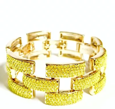J.Crew Square Pave Link Bracelet Chartreuse Multi Flash Gold Plated Brass NWT • $79