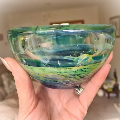 Mdina Art Glass Bowl Blue Summer Colourway Sea And Sand Michael Harris 1970s • £6