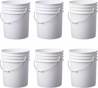 6 Pack | Premium 5 Gallon Bucket Food Grade BPA Free HDPE White - No Lid • $64.99