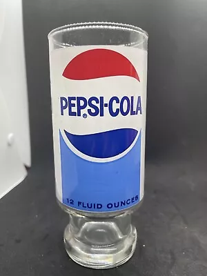 Vintage Pepsi-Cola 12oz Footed Glass Tumbler Drinking Glass Cup - 6.5” Tall • $10