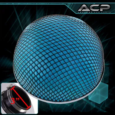 3  Mushroom Style Turbo Intake Blue Microfoam / Black Mesh Cold Air Filter • $13.99