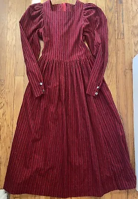 Vintage Laura Ashley Corduroy Red Dress 70’s 80’s Style US 8 But Fits XS Or Sz 0 • £48.16