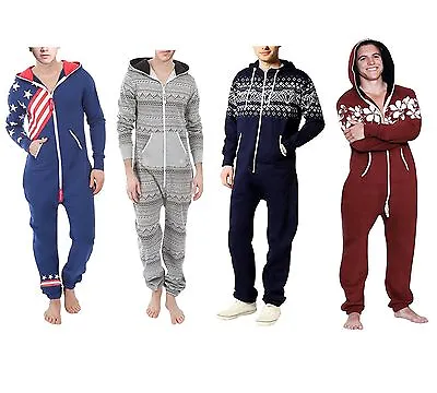 $31.99 • Buy Men OnePiece Non Footed Printed Pajamas, Adult Onesie0 With Hood Unisex Playsuit