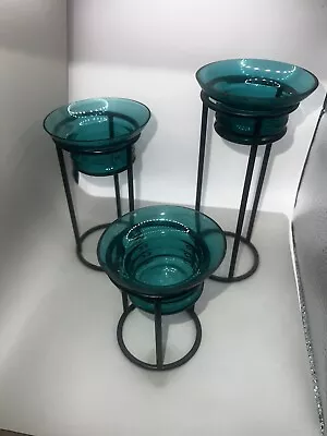 3 Tiered Glass & Metal Votive Candle Holder 4  5 1/2  7 1/2  With Candles • $12.75