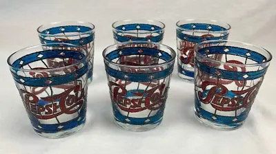 6 - Vintage 1970’s Pepsi Cola Stained Glass Bar Glasses • $30