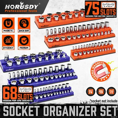 6PC Magnetic Socket Organizer Storage Holder Set 1/4 3/8 1/2 Metric SAE 143 Slot • $43.49