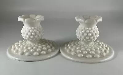 Vintage Fenton White Milk Glass Hobnail  Candle Stick Holder Set Of Two 3” Tall • $15