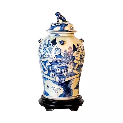 $299.99 • Buy Beautiful Blue And White Porcelain Chinoiserie Blue Willow Temple Jar 19 