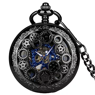 New Vintage Steampunk Mens Pocket Watch Skeleton Luxury Pocket Watch With Chain • $24.19