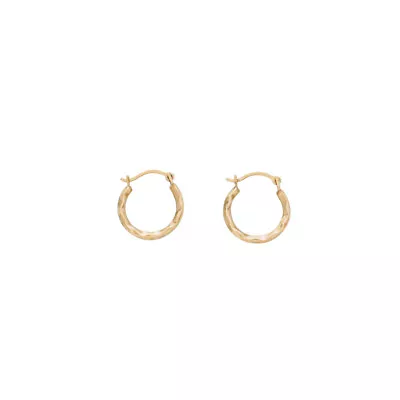 $22.49 • Buy 14K Gold Hammered Swoosh Diamond Cut French Lock Hoop Earrings