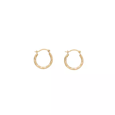 14K Gold Hammered Swoosh Diamond Cut French Lock Hoop Earrings • $24.99