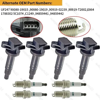 Set Of 4 Ignition Coil + Spark Plug UF247 For 2000-08 Toyota Corolla Celica 1.8L • $48.94