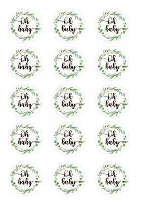 15 Oh Baby Edible Wafer Paper Cupcake Toppers Cake PRE-CUT  • $17
