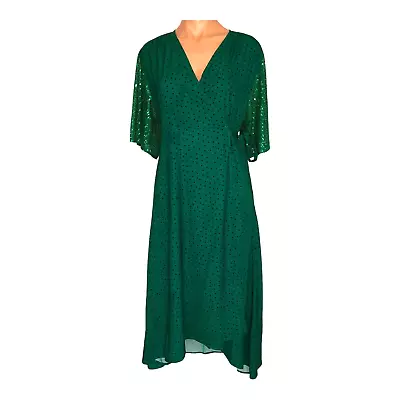 LITTLE PARTY DRESS Green Sequin Wrap Dress Half Sleeve Polka Dots Size 8 • $69.95