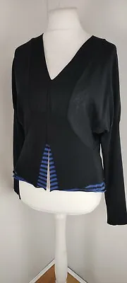 Crea Concept Women's 100% Merino Wool Fine Knit Jumper Black & Blue EU 40 UK 12  • £19.99