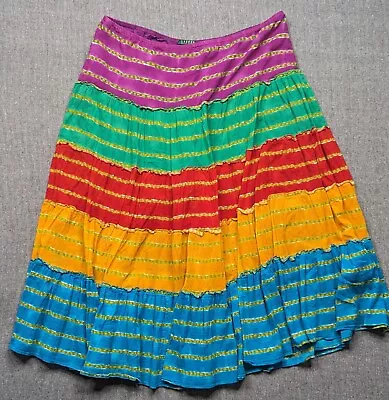 RALPH LAUREN Multi Stripe Tiered Ruffle Cotton Crinkle Maxi Skirt Sz. 2X • $30.99