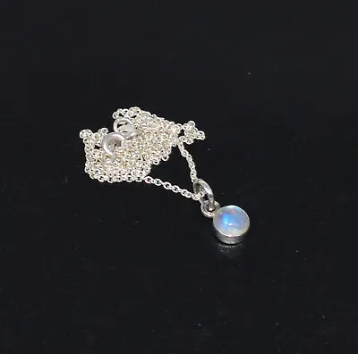 925 Solid Sterling Silver White Rainbow Moonstone Chain Pendant B • $8.16
