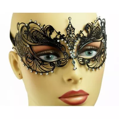 Laser Cut Metal Filigree Lady Masquerade Mask Sparkling Clear Crystals 4 Colors • $14.85