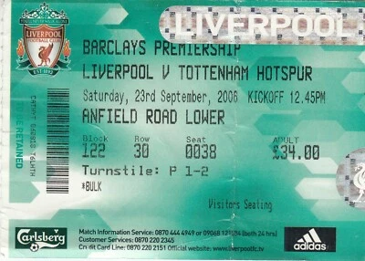 £2 • Buy Ticket - Liverpool V Tottenham Hotspur 23.09.06