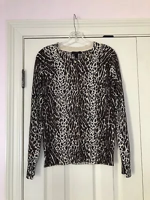 J. Crew 100% Merino Wool Tan & Black Leopard Print Button Cardigan Sweater Med • $17