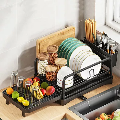 Dish Drainer Rack Kitchen Sink Drying Rack Bowl Plate Holder W/360° Drip Tray US • $32.99