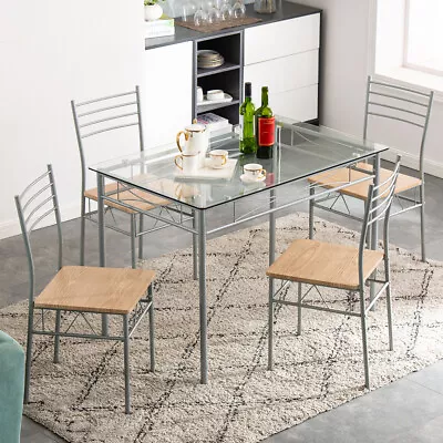 5-Piece Modern Dining Table Set 4 Chairs And Glass Table Home Kitchen Furniture • $140.99