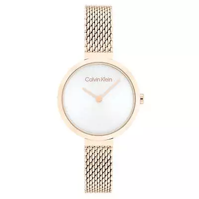 Calvin Klein Carnation Gold Mesh Silver White Dial Women's Watch - 25200083 • $224