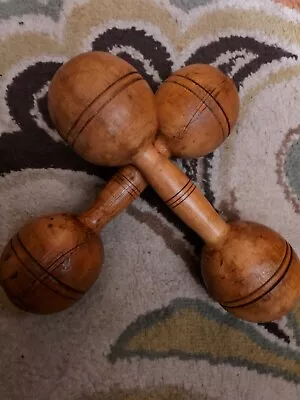 Pair Of Vintage Wooden Carved 2 Lbs Exercise Barbells • $40