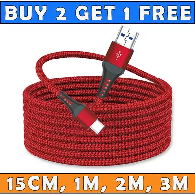 £2.49 • Buy For IPhone Charger Cable Heavy Duty Braided USB Fast Charge Charging Lead 2M 3M