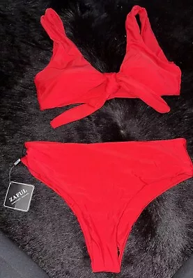 Zaful Front Knot Red Bikini Swimsuit Size L • $24.95