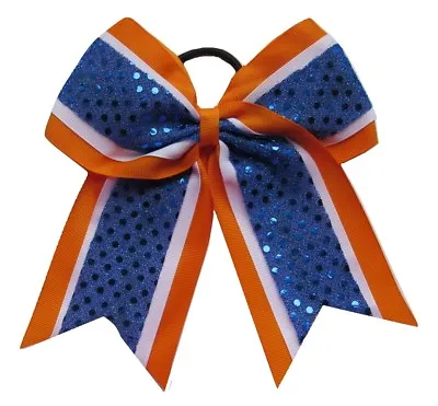 NEW  CONFETTI Orange Blue  Cheer Bow Pony Tail 3  Ribbon Hair Bows Cheerleading • £7.71
