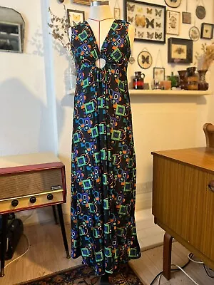 Vintage 1970s Psychedelic Maxi Dress With Peephole • £30
