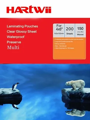  200Sheets Pack Heat Laminating Pouches 4x6  A6 150Micron  Sheets Hartwii 75x2 • £10.49