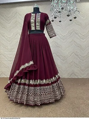 $59 • Buy Dark Maroon Lehenga Choli Indian Wedding Wear Sequin Georgette Lengha Sari Saree