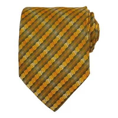 BARTON MODA Mens Classic Tie 3.75 Green Orange Stripe Silk Woven Necktie ITALY • $15.19