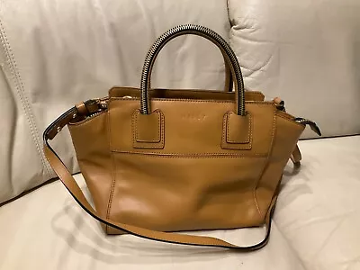 MILLY Tan Leather Satchel Crossbody Bag With Zipper Track Handles • $64.99