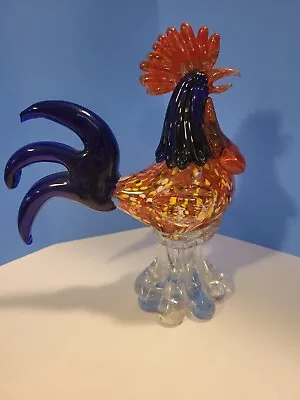 Colorful Murano Style Blown Art Glass Rooster 9  • $24.99