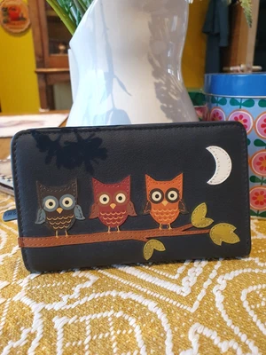 £9.99 • Buy Yoshi Lichfield Navy Blue Owl Wallet Zip Purse ~ Genuine Leather BNWT