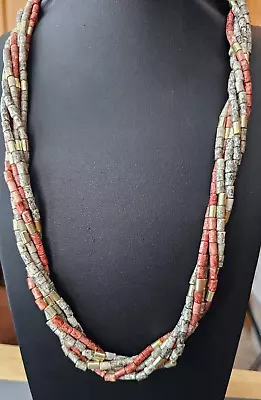 Vintage Multi Strand Wood Beaded Necklace   30  • $4.75