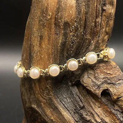 Stunning 14k 585 Gold DIL Mabe Pearl Bracelet Mabe Pearl 14k Gold Bracelet • $699.95