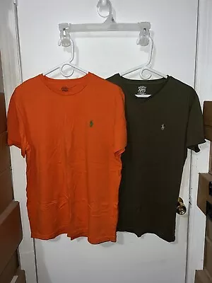 Lot Of 2 Mens Polo Ralph Lauren NWOT Orange Crewneck EUC Green V Neck T Shirt M • $29.50