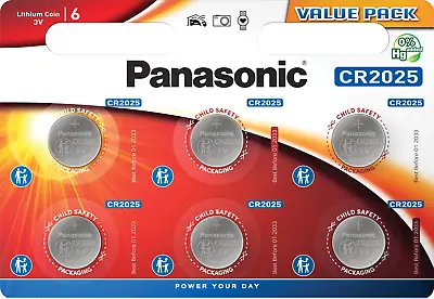 6 X PANASONIC CR2025 3V Lithium Coin Cell Button Batteries DL2025 Long Exp • £4.18