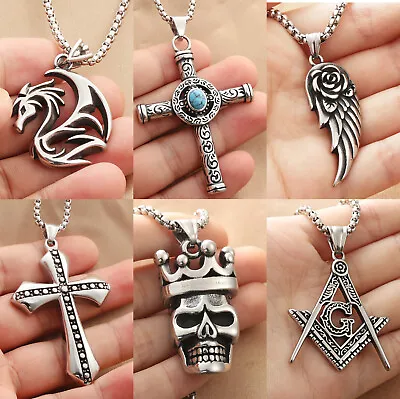 Mens Celtic Cross/ Dragon / Skull / Star Of David Pendant Punk Rock Necklace 24  • $11.99