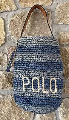 New With Tags Polo Ralph Lauren Raffia Mini Striped Blue Beach Straw Bucket Bag • £21